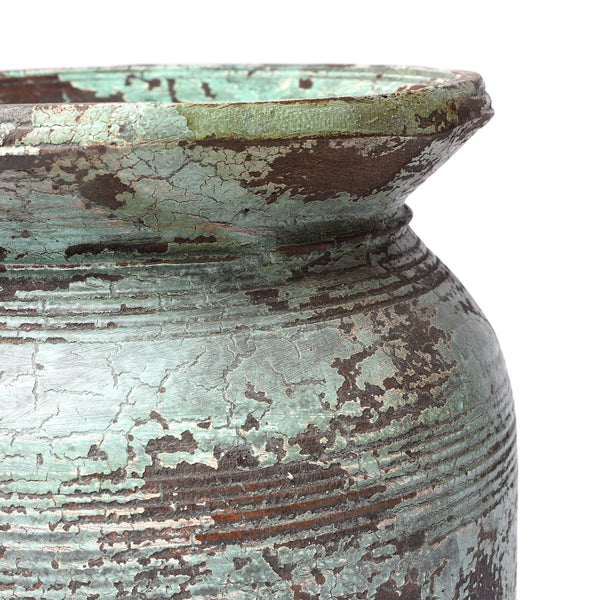 Vintage Indian Neem Wood Pot From Kulu - 1950's