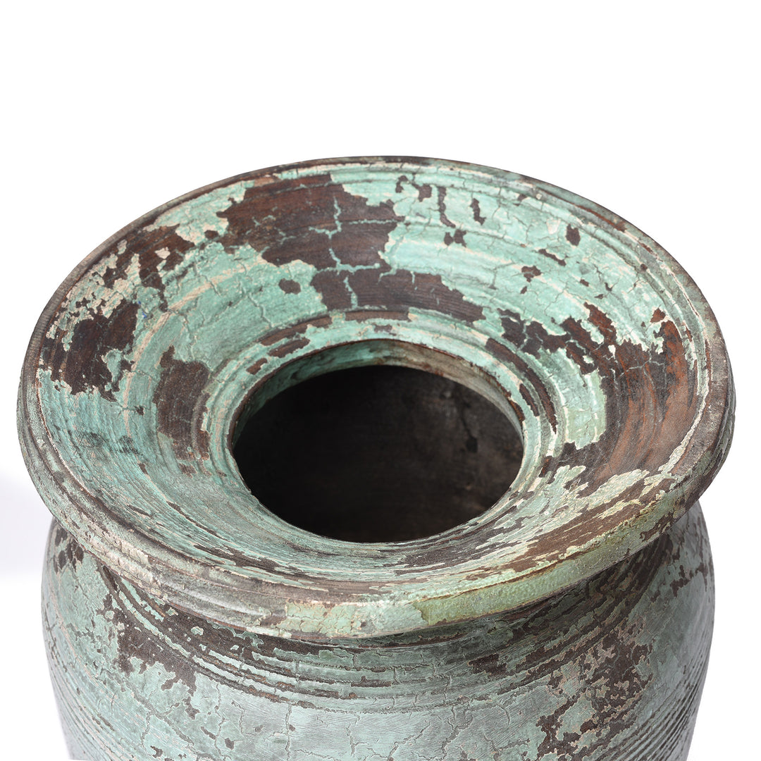 Top View Of Vintage Indian Neem Wood Pot From Kulu - 1950's | Indigo Antiques