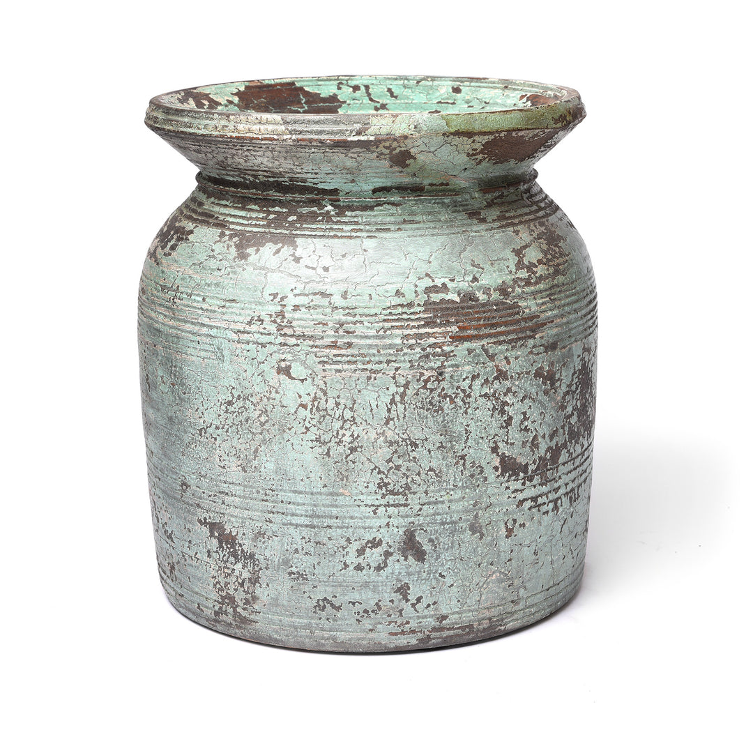 Reverse Of Vintage Indian Neem Wood Pot From Kulu - 1950's | Indigo Antiques