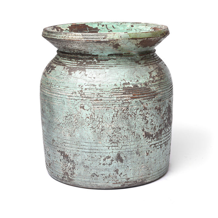 Reverse Of Vintage Indian Neem Wood Pot From Kulu - 1950's | Indigo Antiques