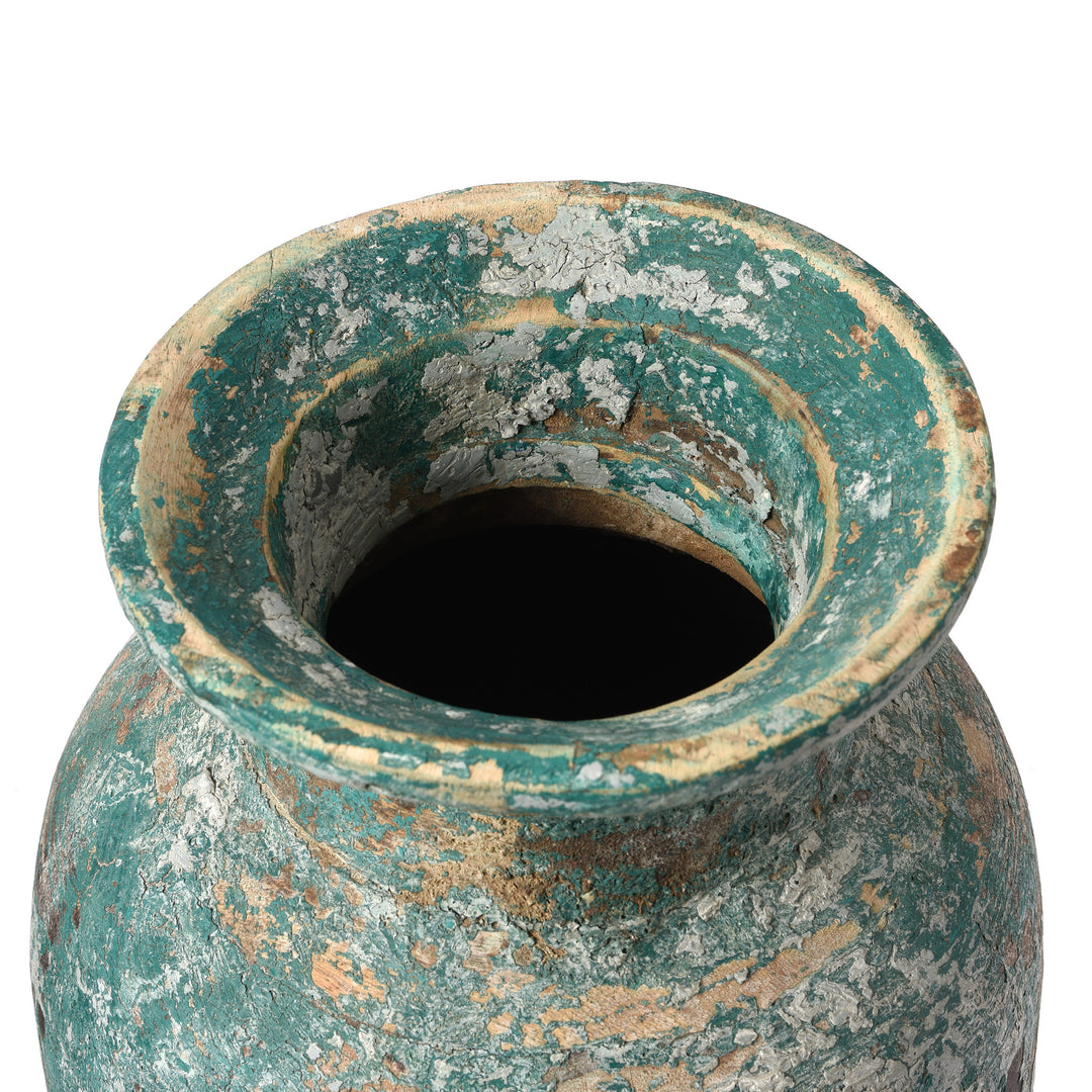 Top Down View of Vintage Indian Wood Pot From Kullu - Ca 1950's | Indigo Antiques