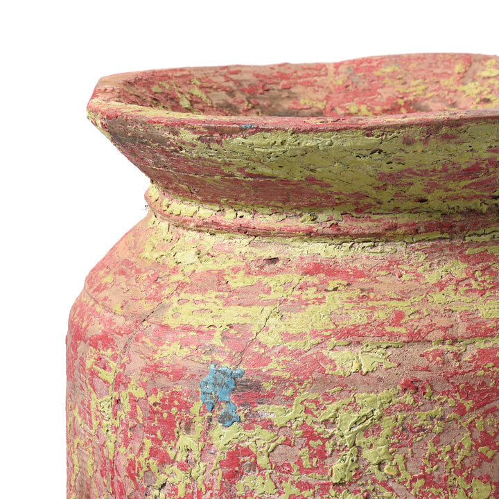 Paintwork Detail From Vintage Indian Wood Pot From Kullu - Ca 1950's | Indigo Antiques