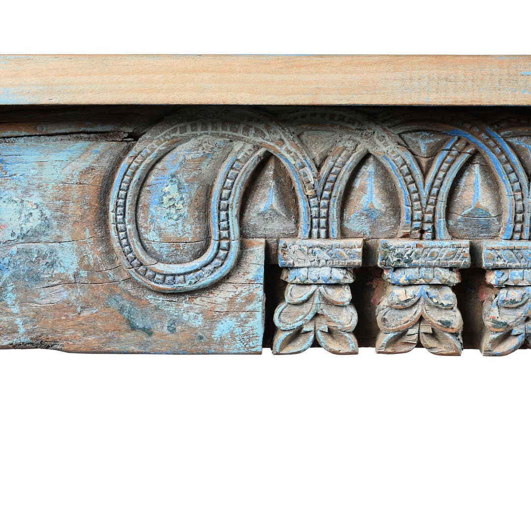 Carving Detail From Reclaimed Teakwood Console Table With Painted Finish | Indigo Antiques