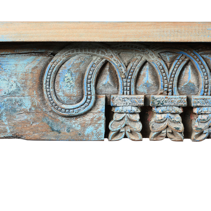 Carving Detail From Reclaimed Teakwood Console Table With Painted Finish | Indigo Antiques