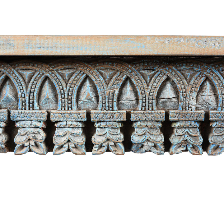 Carving Detail From Reclaimed Teakwood Console Table With Painted Finish | Indigo Antiques