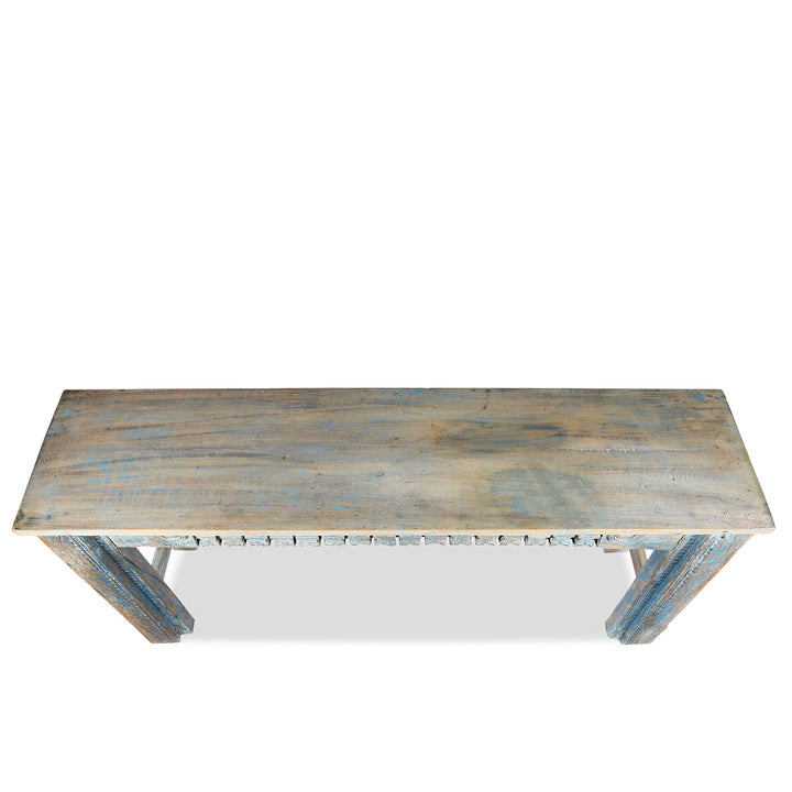 Top Down View Of Reclaimed Teakwood Console Table With Painted Finish | Indigo Antiques