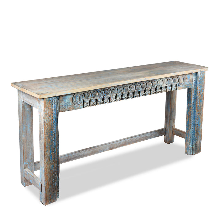 Angled View Of Reclaimed Teakwood Console Table With Painted Finish | Indigo Antiques