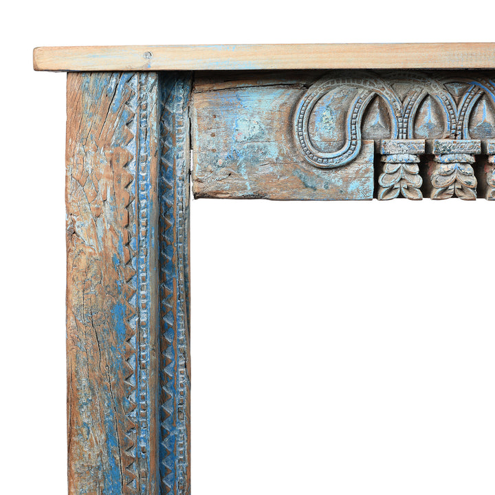 Corner Detail From Reclaimed Teakwood Console Table With Painted Finish | Indigo Antiques