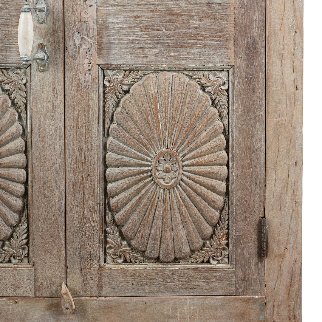 Sunburst Detail From Glazed Cabinet Made From Reclaimed Teak | Indigo Antiques