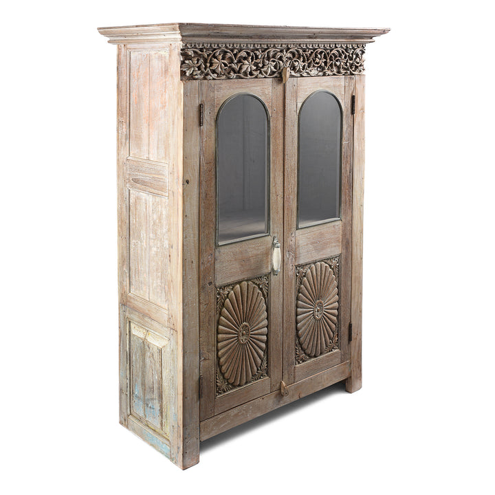 Angled View Of Glazed Cabinet Made From Reclaimed Teak | Indigo Antiques