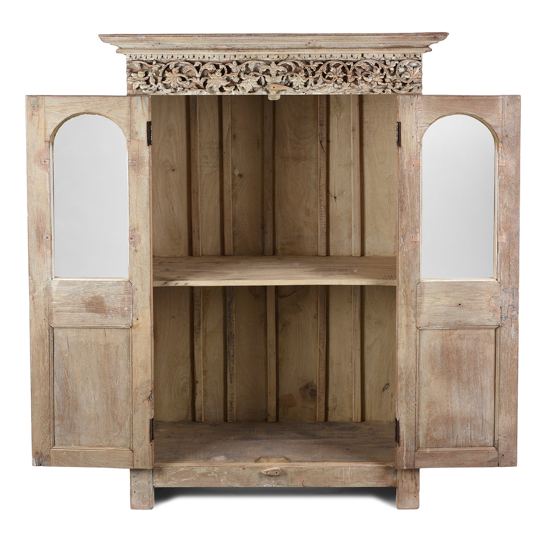 Open Doors View Of Glazed Cabinet Made From Reclaimed Teak | Indigo Antiques