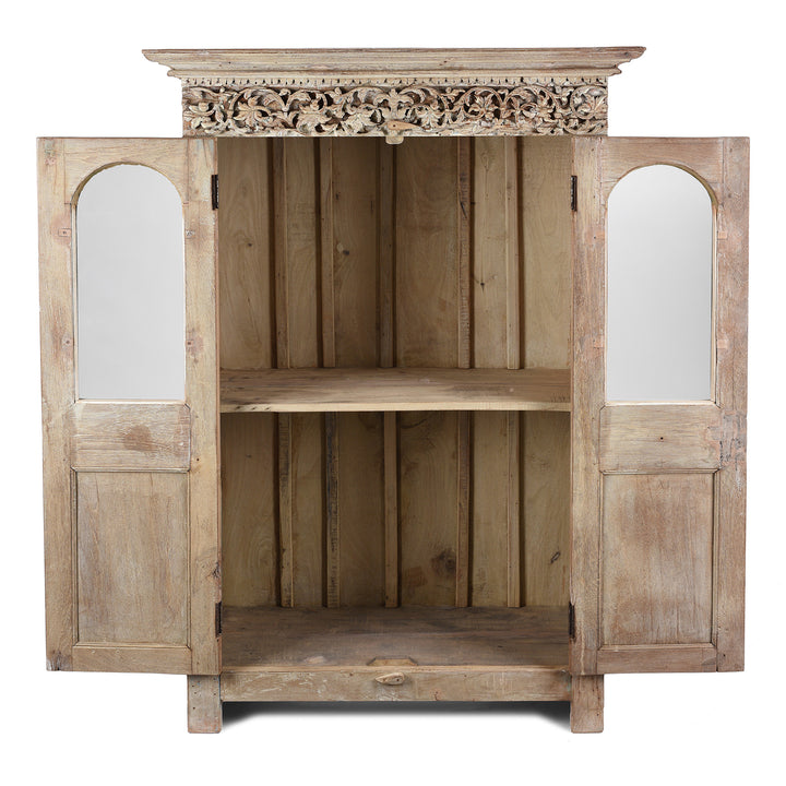 Open Doors View Of Glazed Cabinet Made From Reclaimed Teak | Indigo Antiques