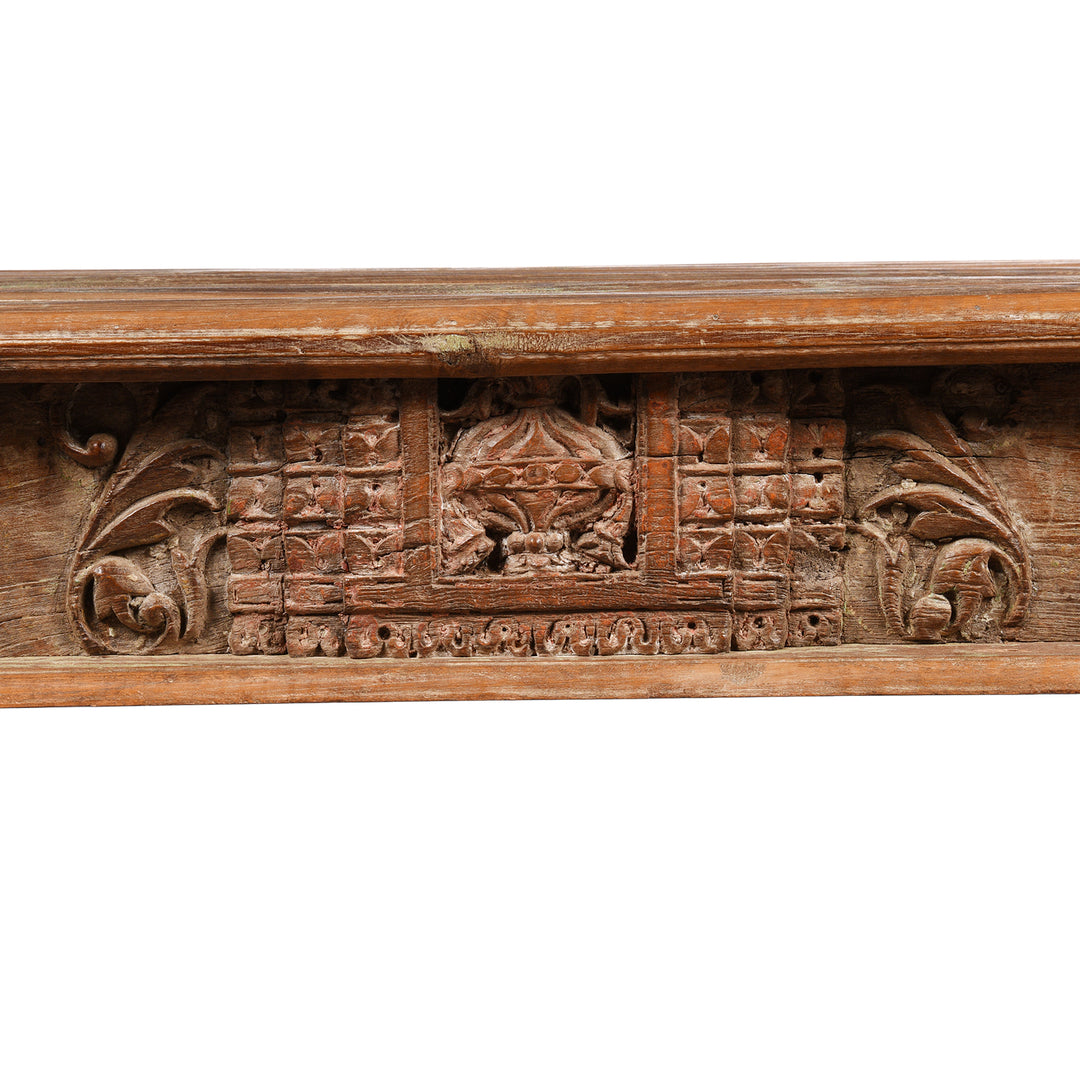 Central lintel detail from a Reclaimed Teak Indian Takhat Coffee Table | Indigo Antiques