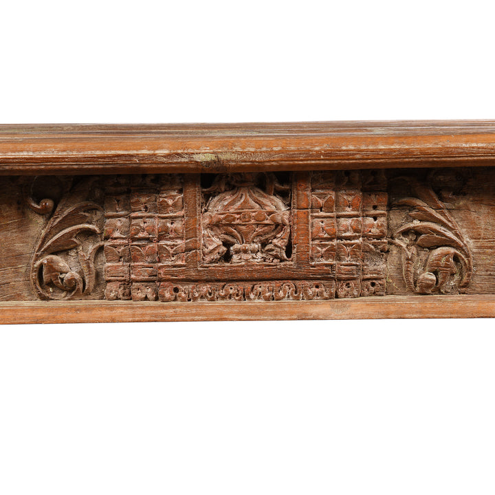 Central lintel detail from a Reclaimed Teak Indian Takhat Coffee Table | Indigo Antiques