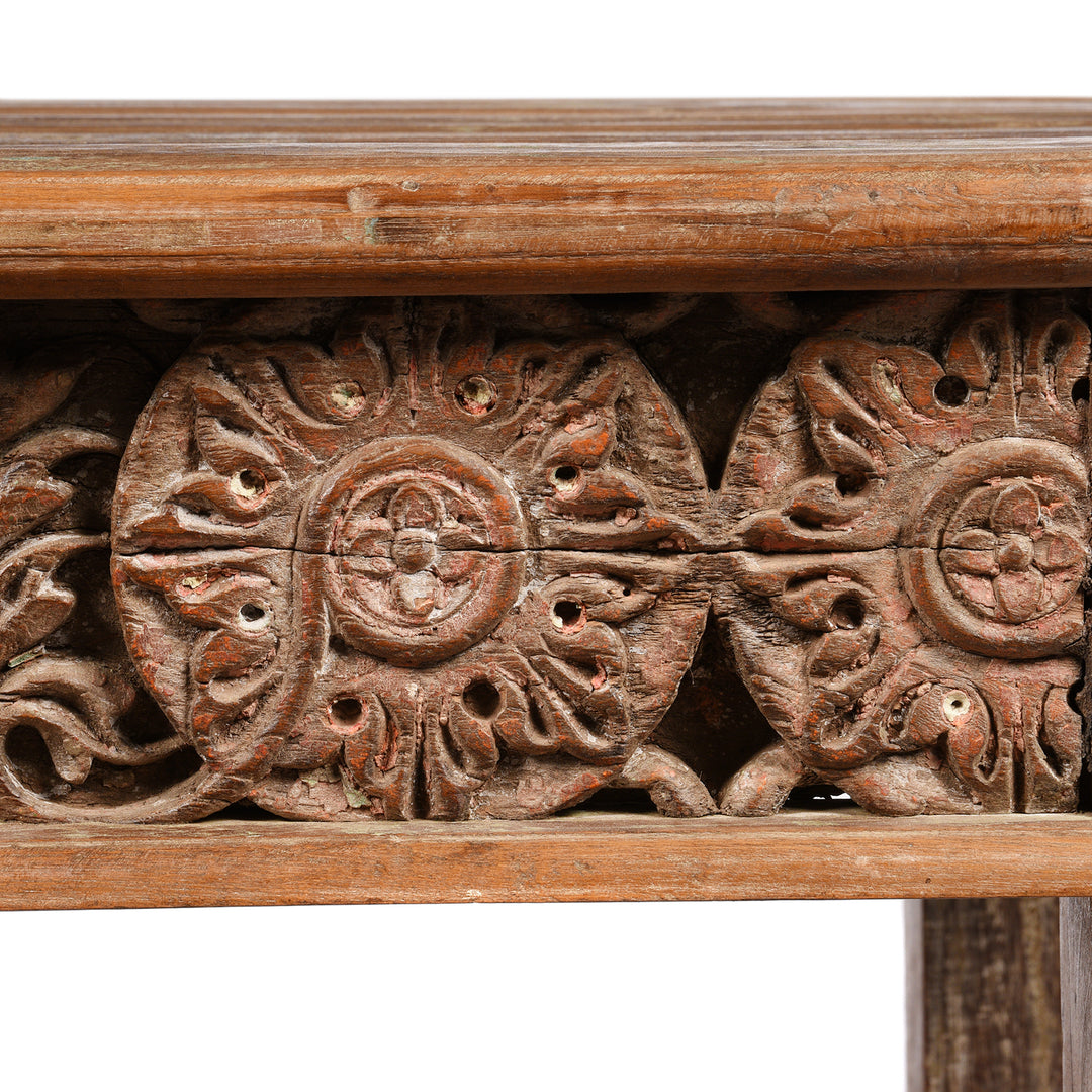 Carvering detail from a Reclaimed Teak Indian Takhat Coffee Table | Indigo Antiques