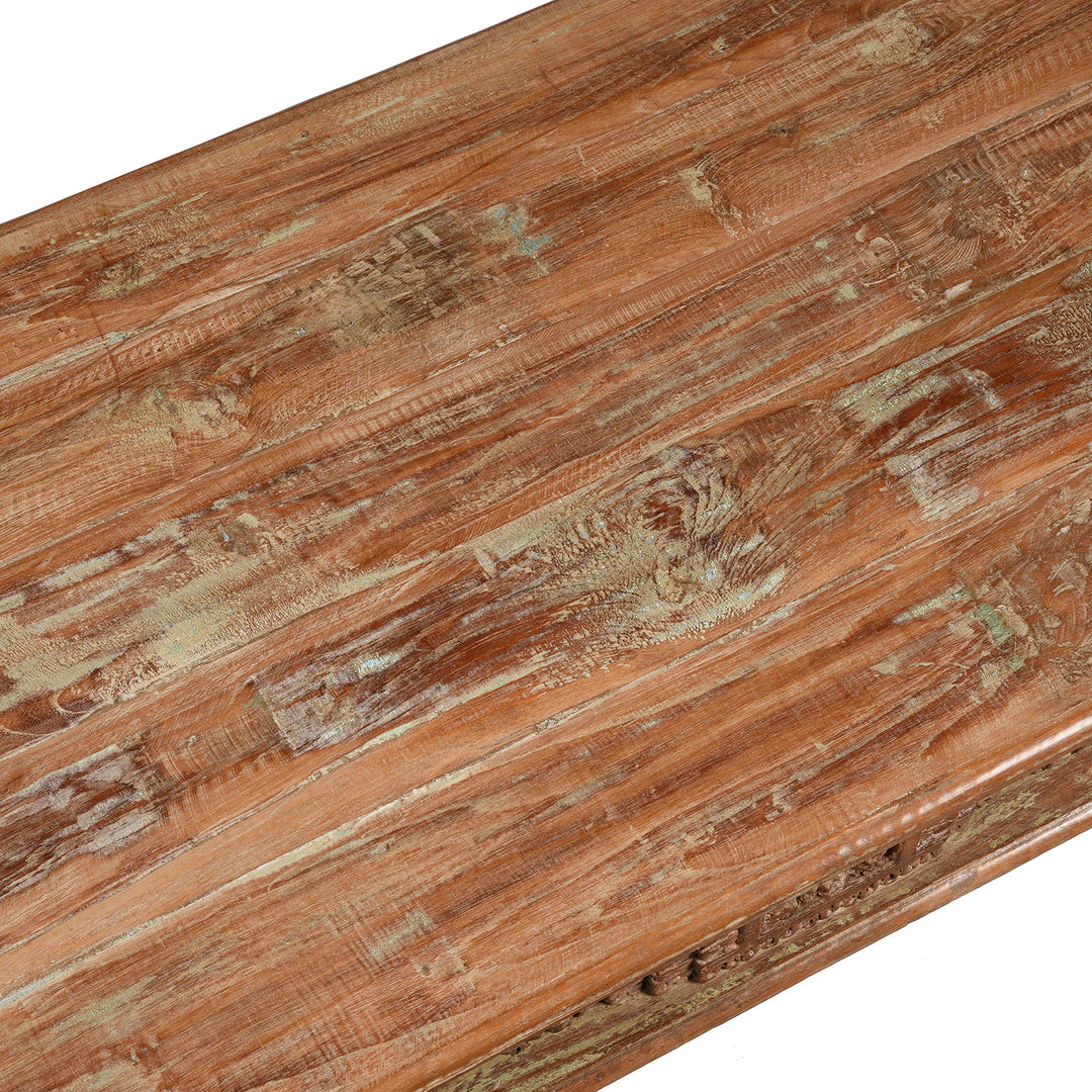 Top detail from a Reclaimed Teak Indian Takhat Coffee Table | Indigo Antiques