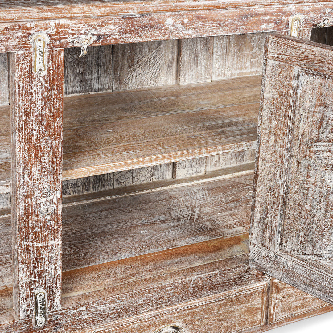 Interior Of Antique Carved Teak Sideboard With Sunburst Panels - 19th Century | Indigo Antiques
