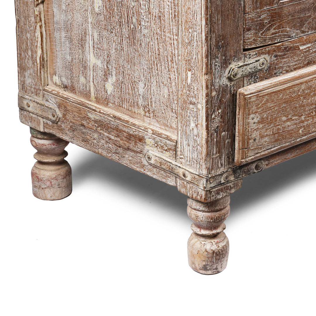 Leg Detail From Antique Carved Teak Sideboard With Sunburst Panels - 19th Century | Indigo Antiques