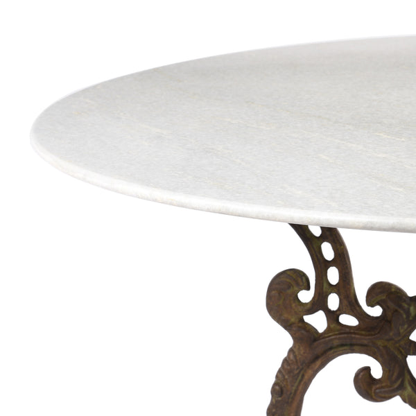 White Marble Round Table With Cast Iron Base