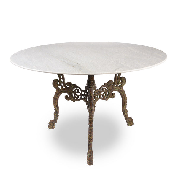 White Marble Round Table With Cast Iron Base