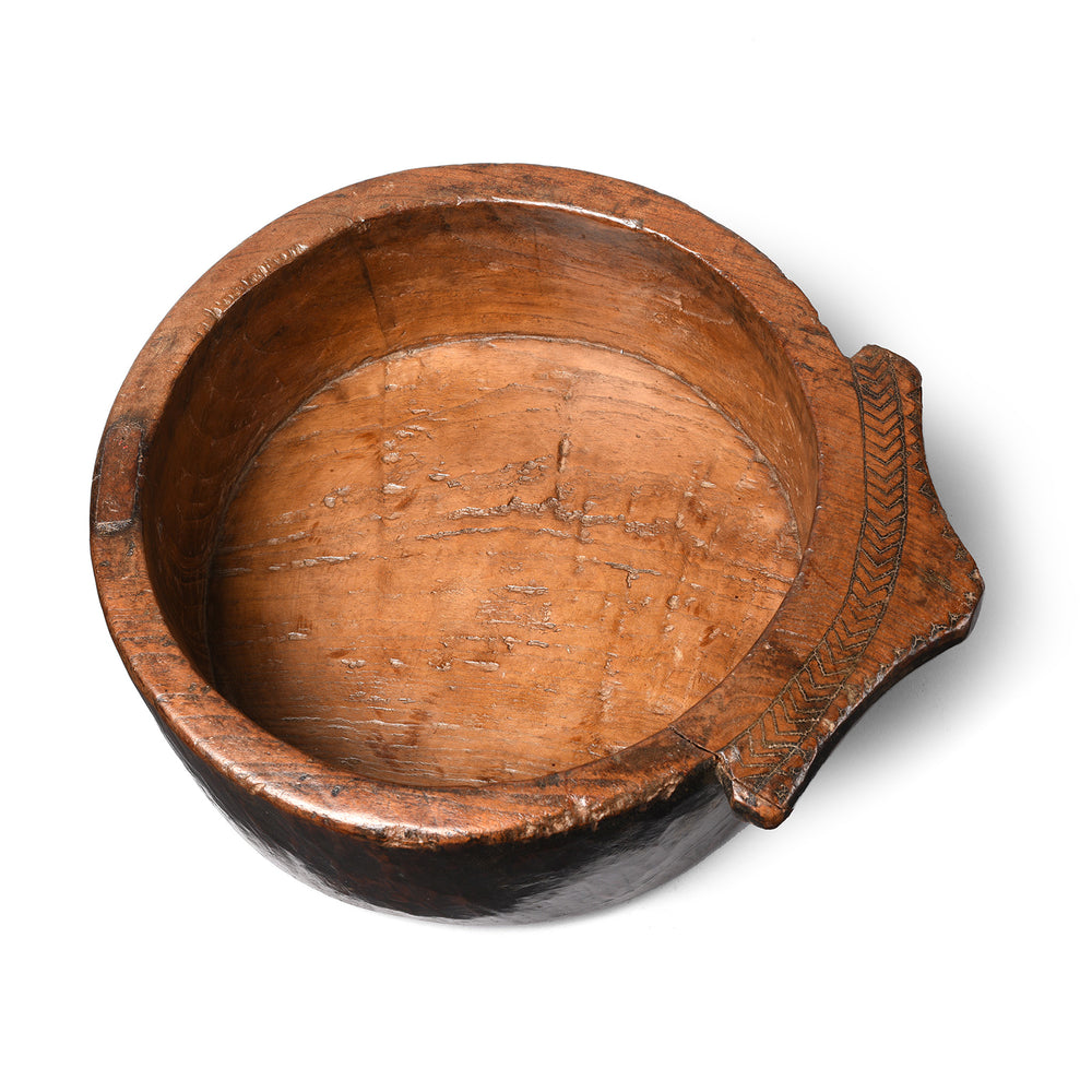 Interior Of Vintage Carved Cedar Parath Bowl From Kullu - Ca 1920 | Indigo Antiques