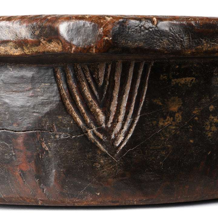 Carving Detail From Vintage Carved Cedar Parath Bowl From Kullu - Ca 1920 | Indigo Antiques