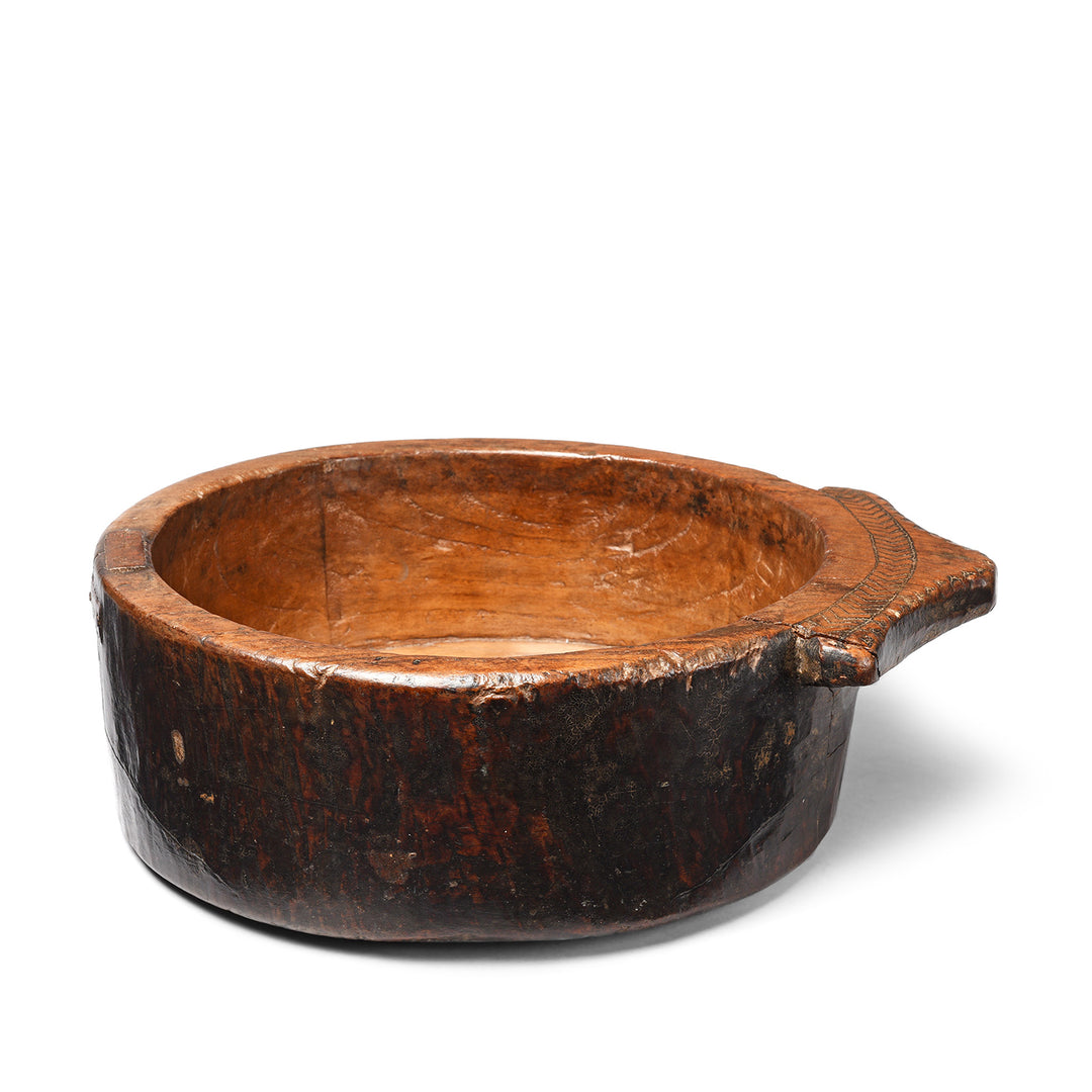 Vintage Carved Cedar Parath Bowl From Kullu - Ca 1920 | Indigo Antiques