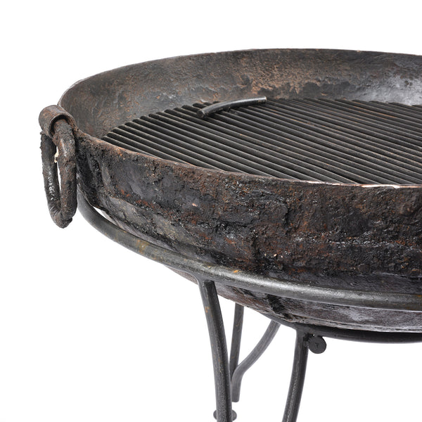 Old 1920's Kadai - Indian Fire Bowl On Stand From Rajasthan - 79cm