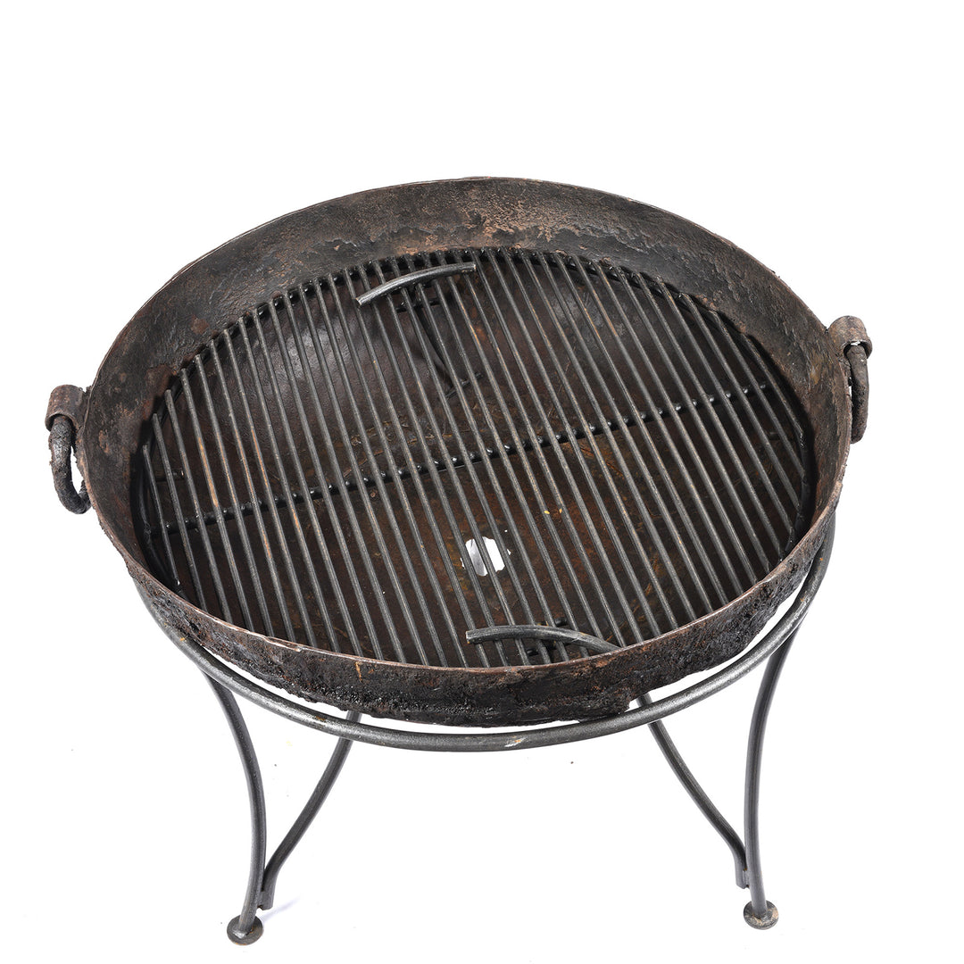 Top Down View Of Old 'Kadai' - Indian Fire Bowl On Stand From Rajasthan - Ca 1920 | Indigo Antiques