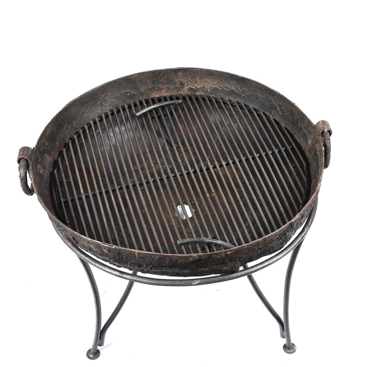 Top Down View Of Old 'Kadai' - Indian Fire Bowl On Stand From Rajasthan - Ca 1920 | Indigo Antiques