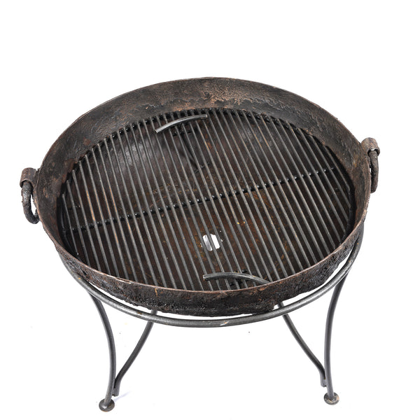 Old 1920's Kadai - Indian Fire Bowl On Stand From Rajasthan - 79cm