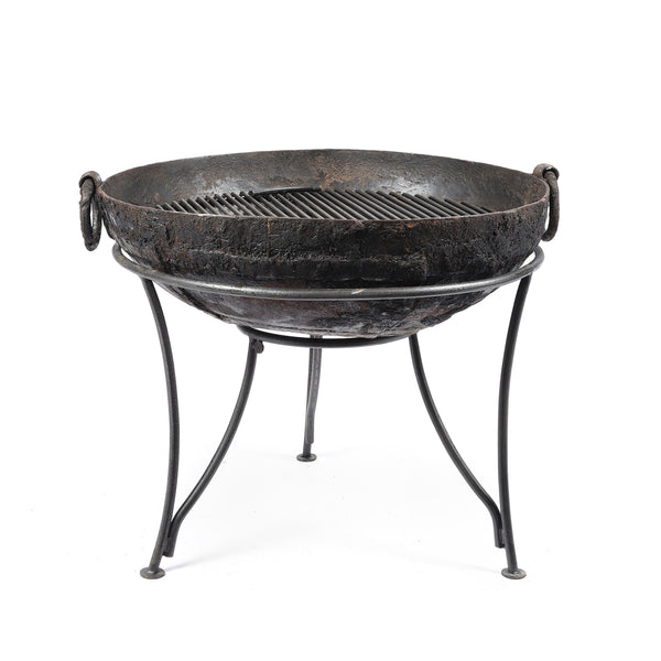 Old 1920's Kadai - Indian Fire Bowl On Stand From Rajasthan - 79cm