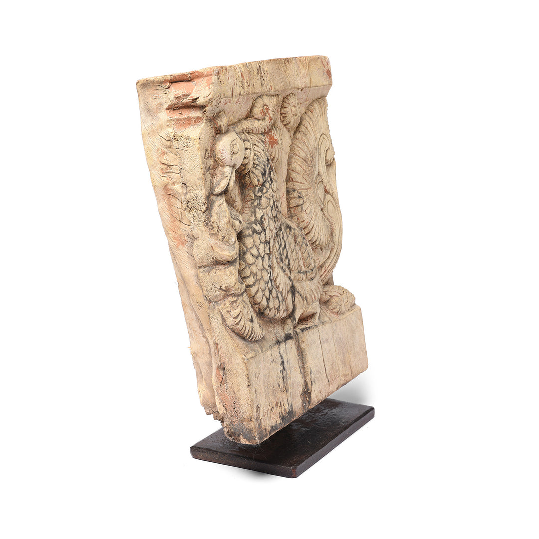 Angled View Of Carved Peacock Panel From A Ratha Yatra Chariot - 19thC | Indigo Antiques