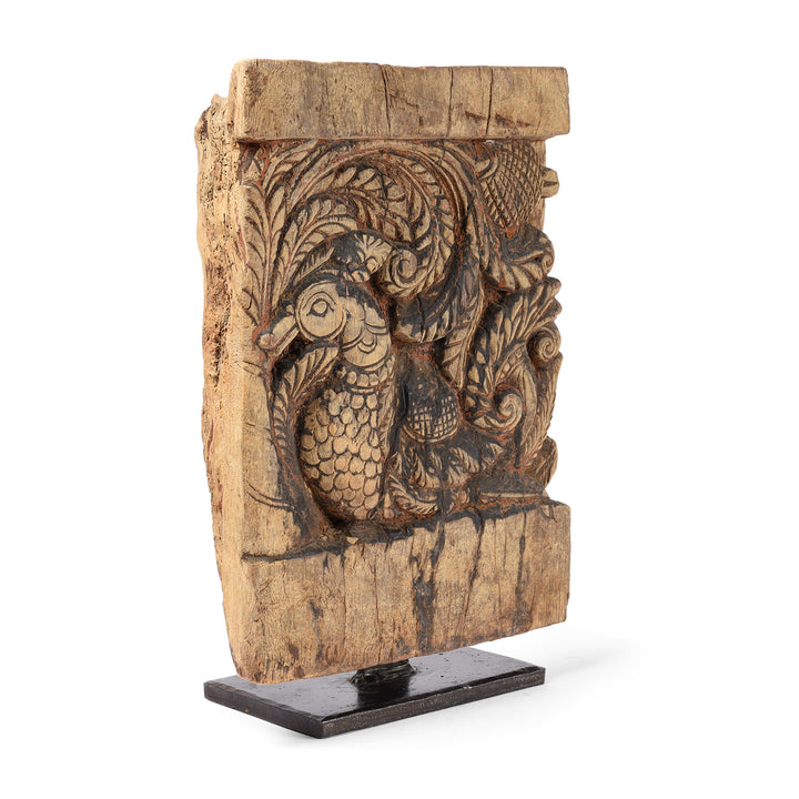 Angled View Of Carved Peacock Panel From A Ratha Yatra Chariot - 19thC | Indigo Antiques