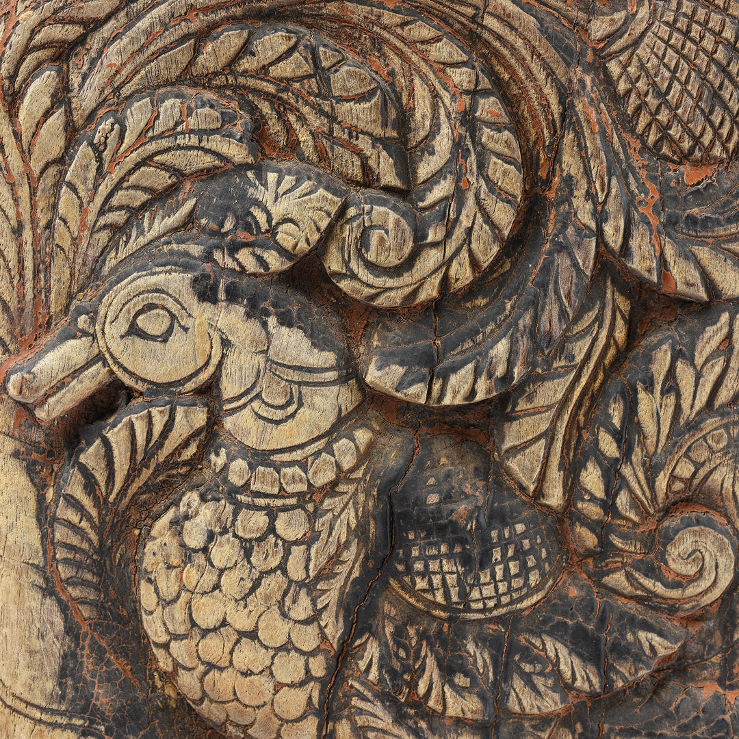 Detail From Carved Peacock Panel From A Ratha Yatra Chariot - 19thC | Indigo Antiques