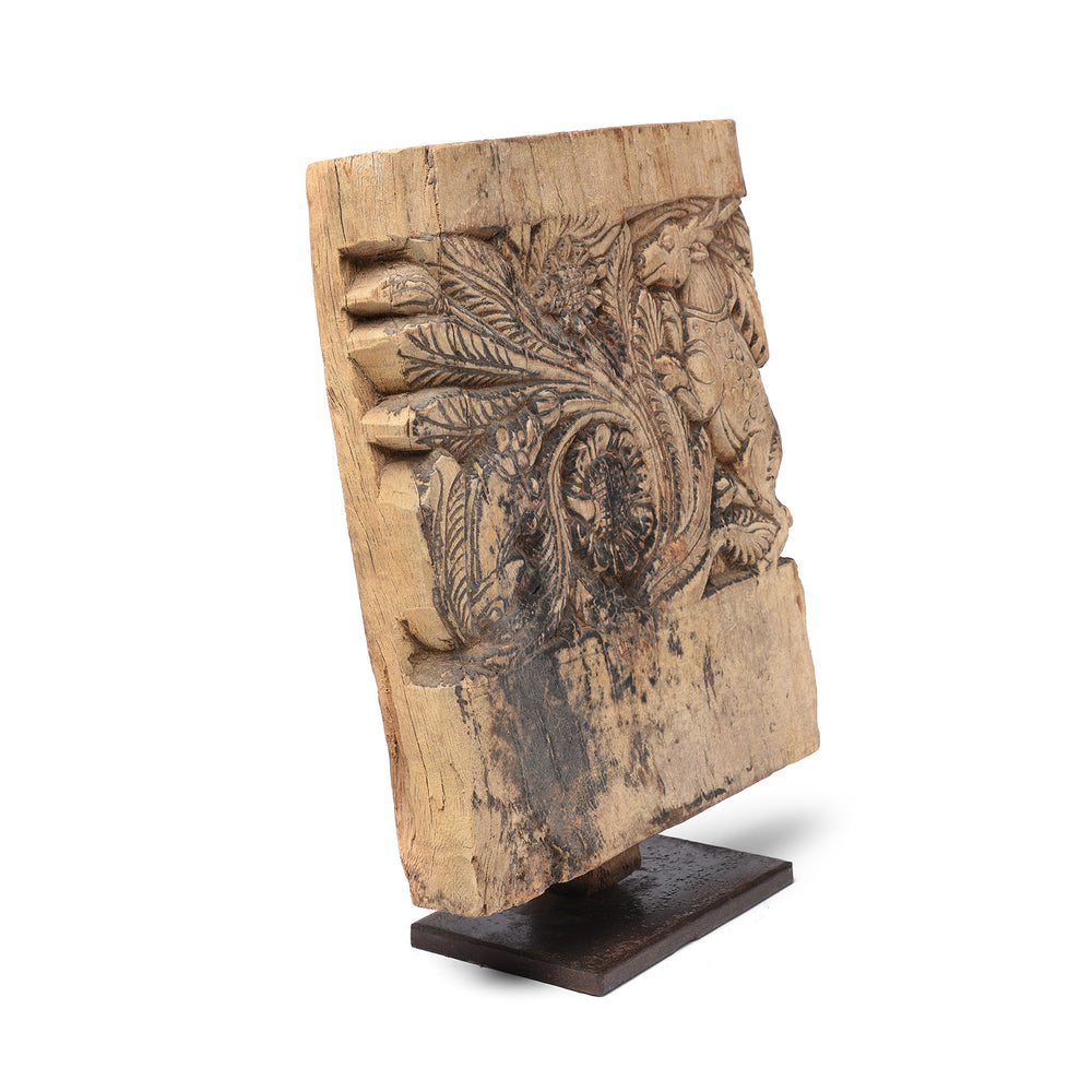 Angled VIew Of Carved Hare & Squirrel Panel From A Ratha Yatra Chariot - 19thC | Indigo Antiques