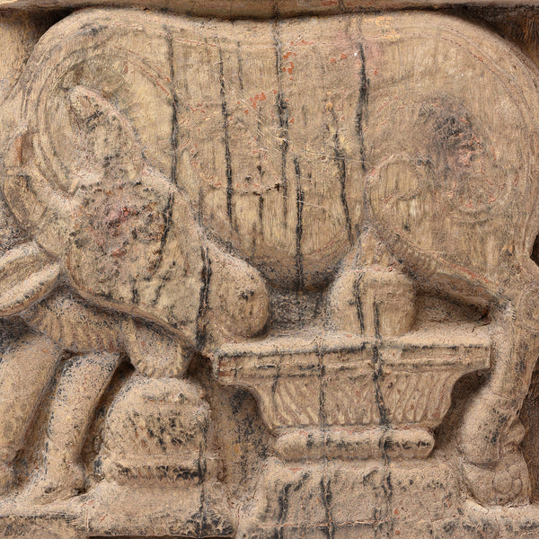 Carved Nandi Bull Chariot Panel From Tamil Nadu - 19thC