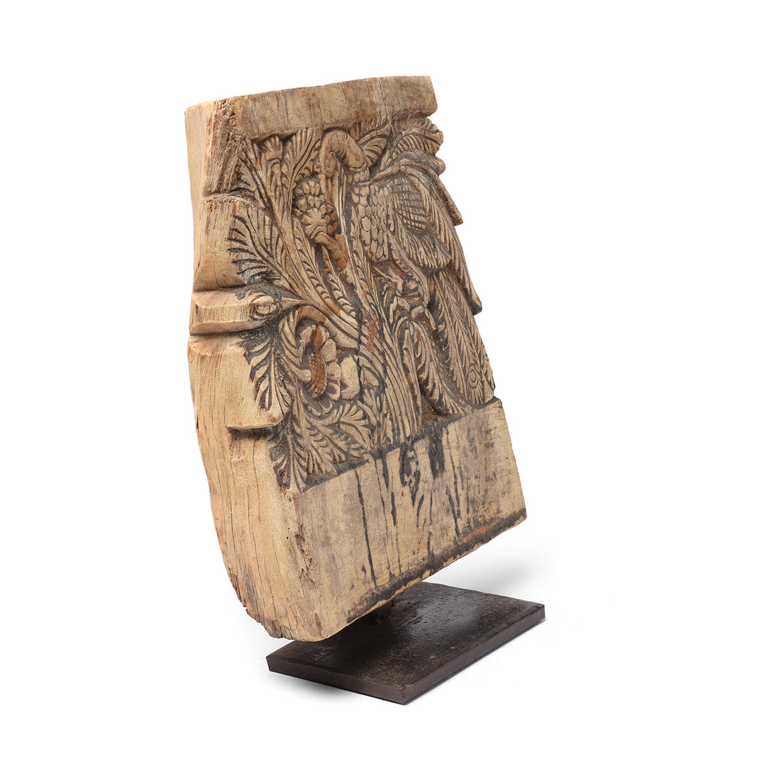 Angled View Of Carved Peacock Panel From A Ratha Yatra Chariot - 19thC | Indigo Antiques