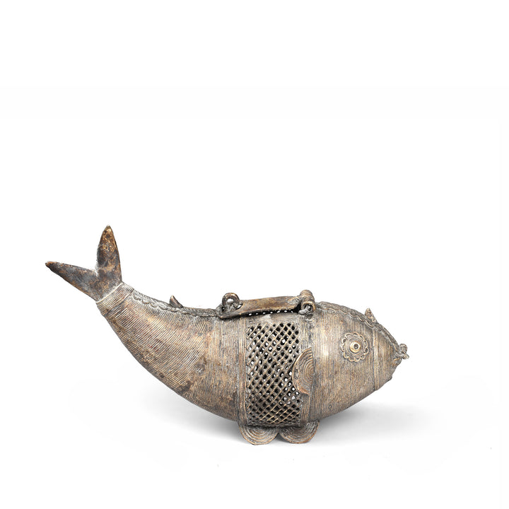 Brass Dhokra Work Fish Money Box From Orissa - Ca 1920 | Indigo Antiques