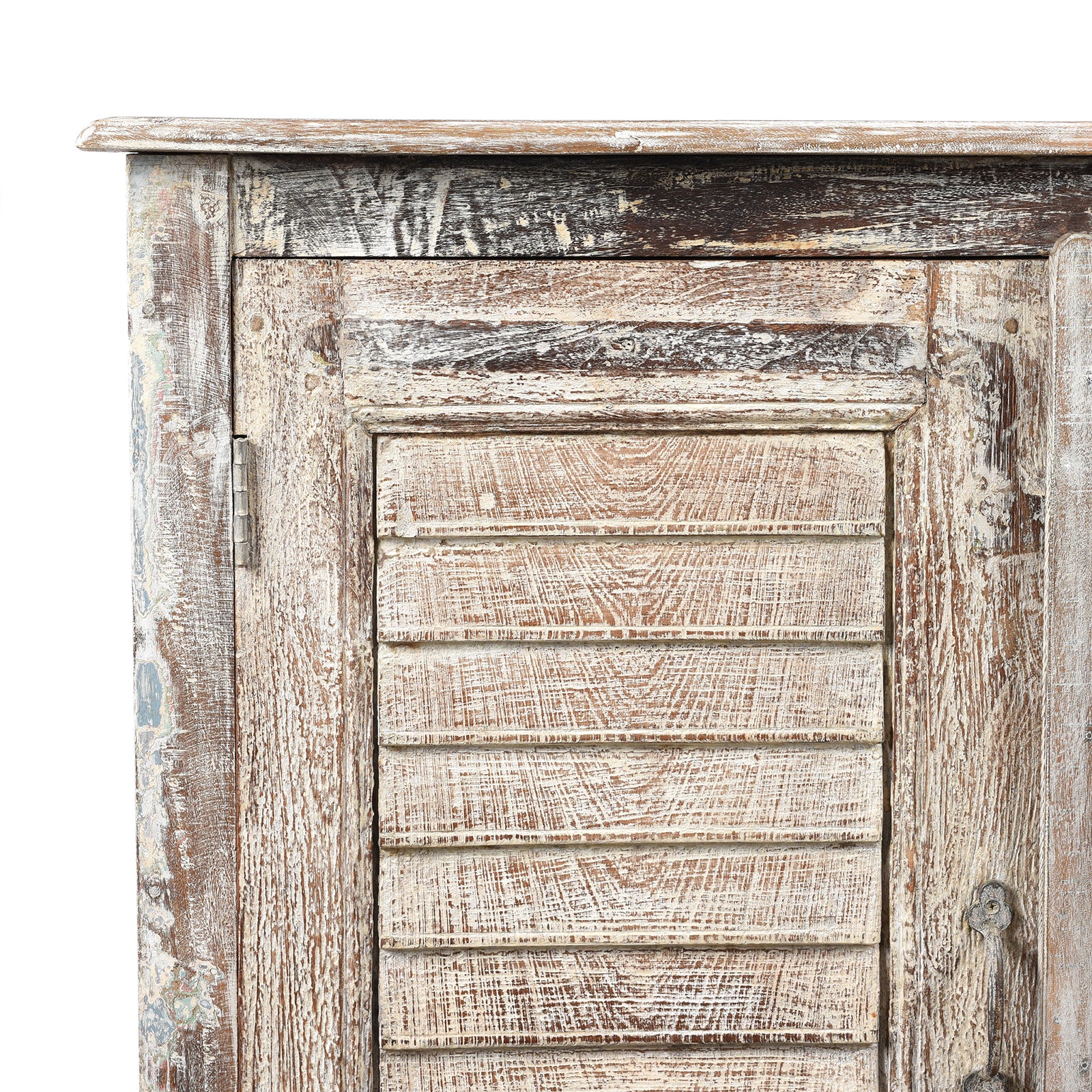 Corner Detail From Painted Indian Louvre Cabinet Made From Reclaimed Teak | Indigo Antiques