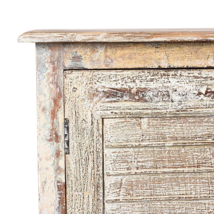 Corner Detail From Reclaimed Indian Louvre Sideboard With Paint Finish | Indigo Antiques