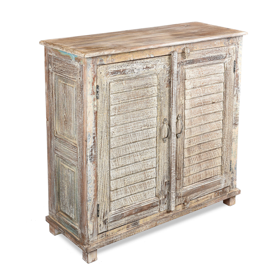 Angled View Of Reclaimed Indian Louvre Sideboard With Paint Finish | Indigo Antiques
