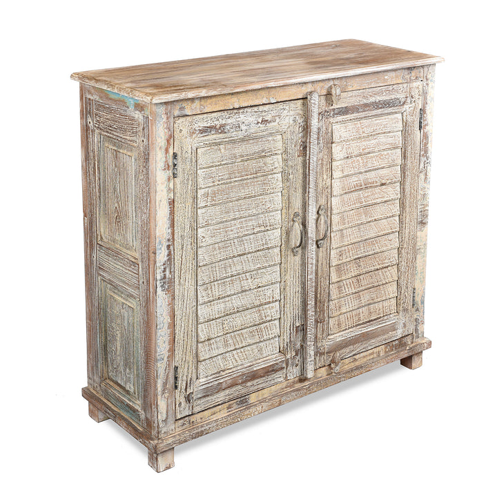 Angled View Of Reclaimed Indian Louvre Sideboard With Paint Finish | Indigo Antiques