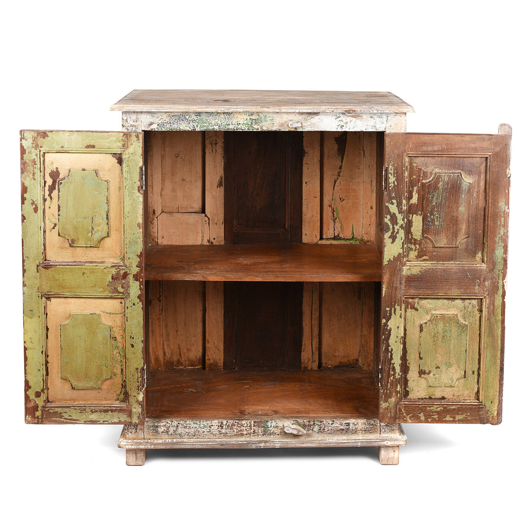 Interior View Of 2 Door Indian Cabinet Made From Reclaimed Teak | Indigo Antiques