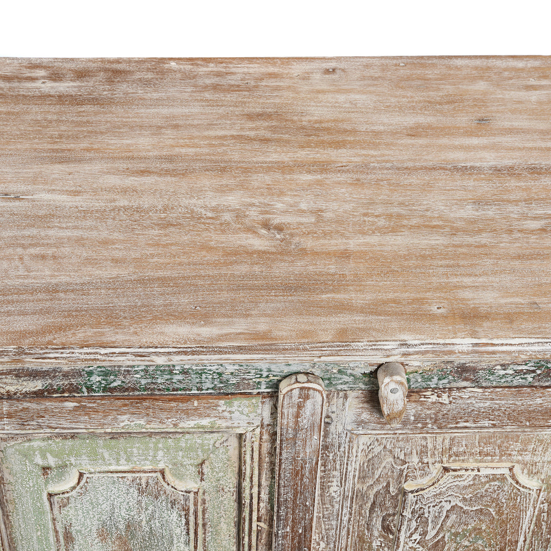Top Detail From Reclaimed 2 Door Indian Teak Sideboard With Original Paint | Indigo Antiques