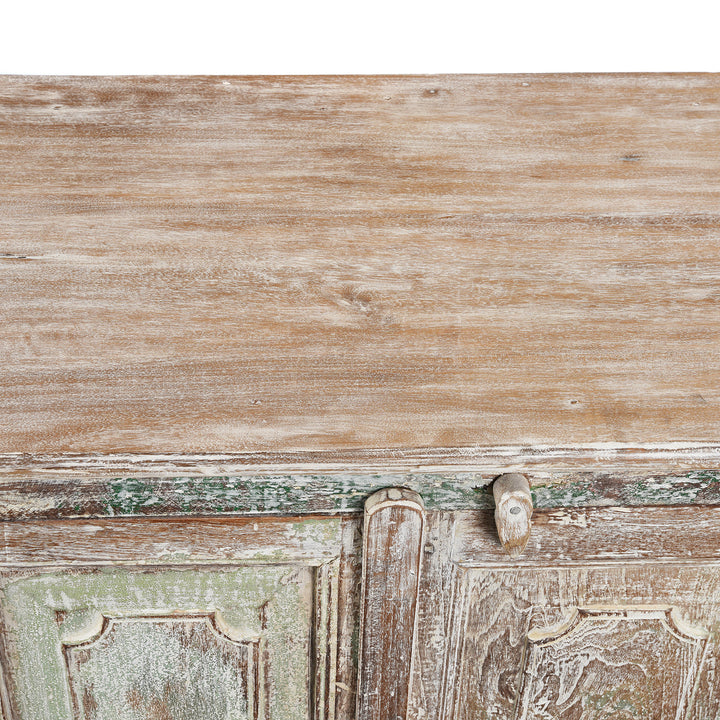 Top Detail From Reclaimed 2 Door Indian Teak Sideboard With Original Paint | Indigo Antiques