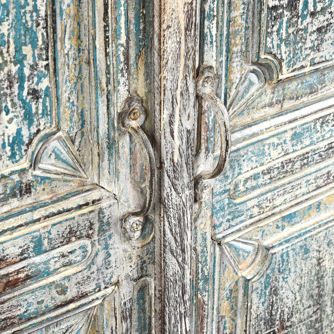 Handles Detail From 2 Door Indian Cabinet Made From Reclaimed Teak | Indigo Antiques