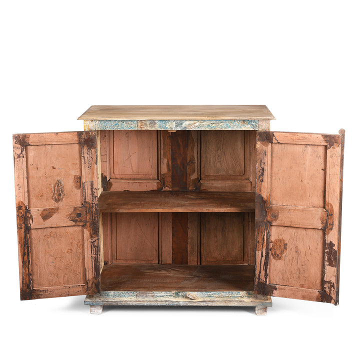Open Doors View Of 2 Door Indian Cabinet Made From Reclaimed Teak | Indigo Antiques