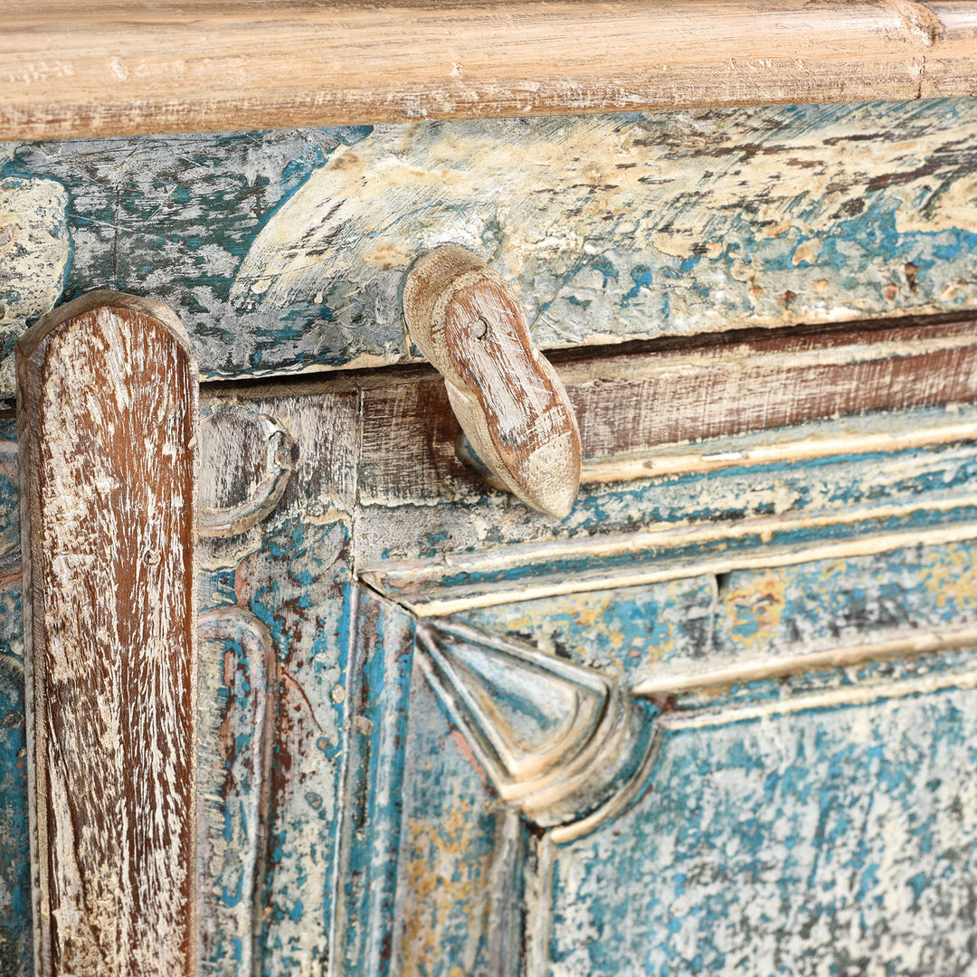 Latch Detail From 2 Door Indian Cabinet Made From Reclaimed Teak | Indigo Antiques