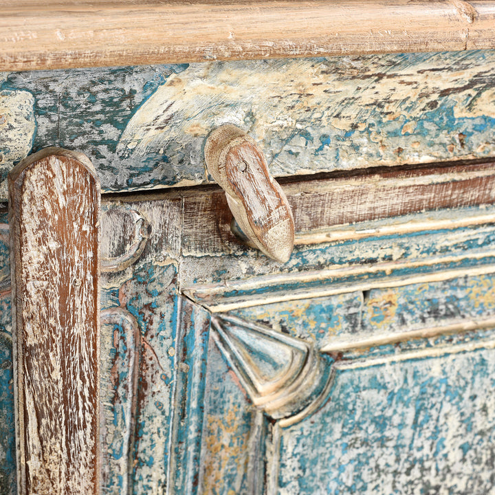 Latch Detail From 2 Door Indian Cabinet Made From Reclaimed Teak | Indigo Antiques